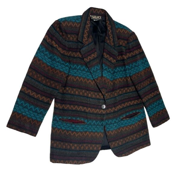 Vintage CASABLANCA Blue and Orange Patterned Blazer Fabric Striped Jacket Coat - Picture 2 of 9